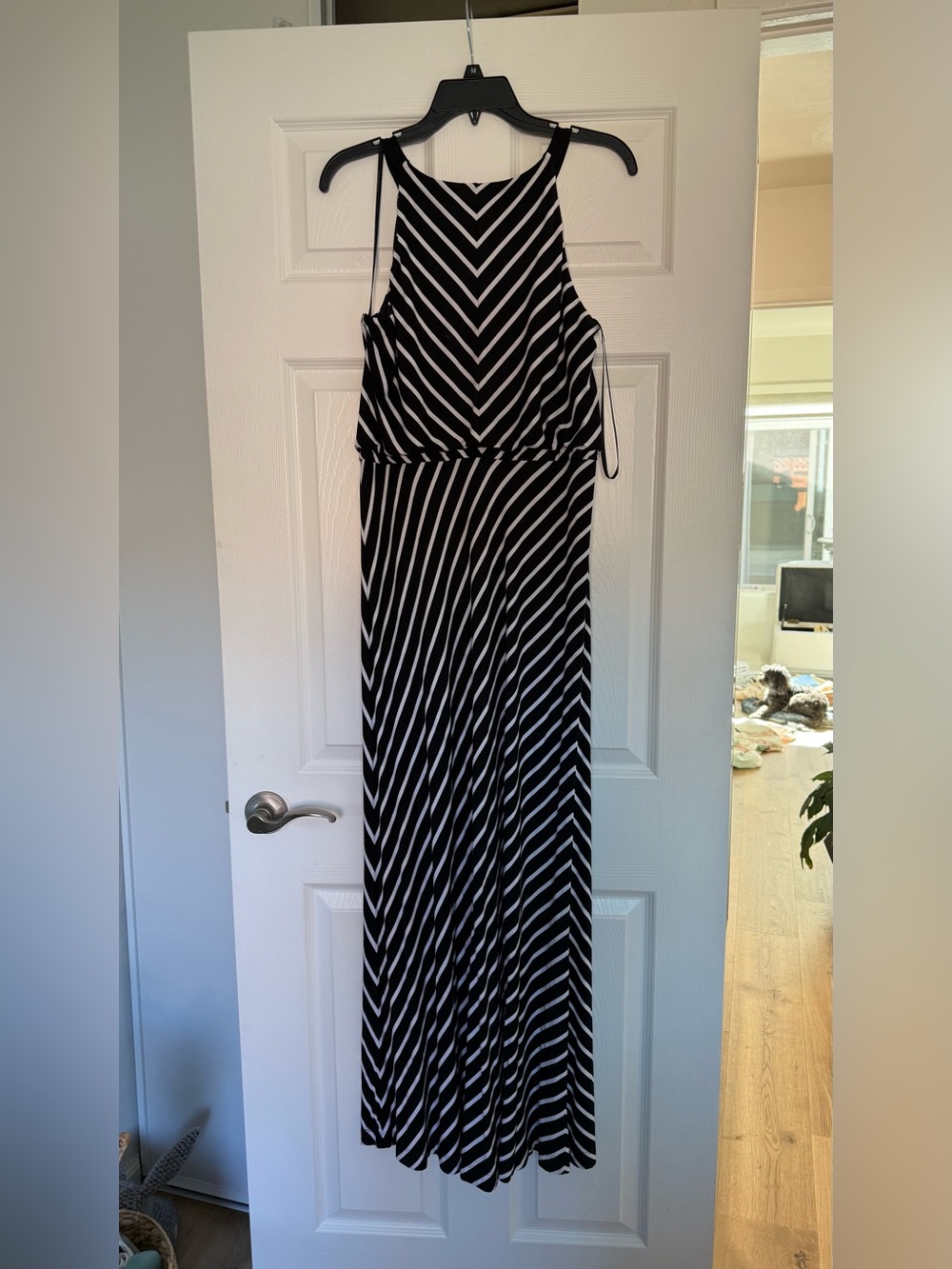 Black & White Striped Halter Maxi Dress